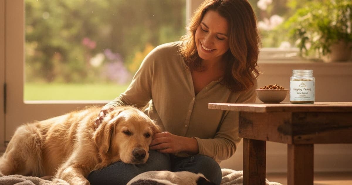 A dog being cared for at home, illustrating renal support supplements for dogs
