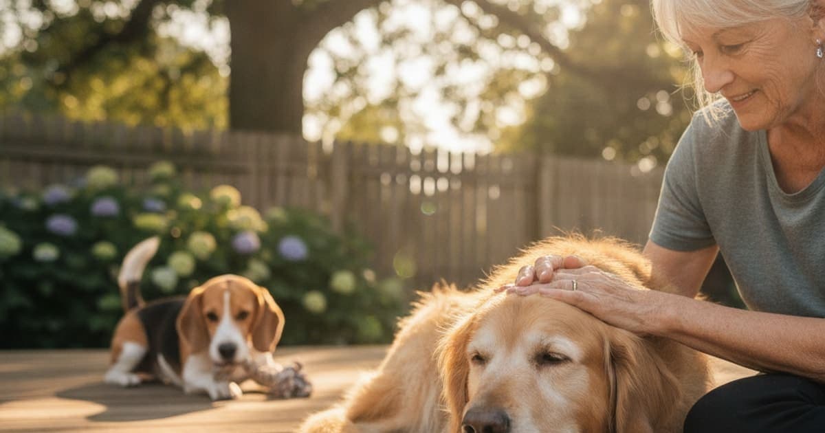 A dog being cared for at home, illustrating senior dog arthritis