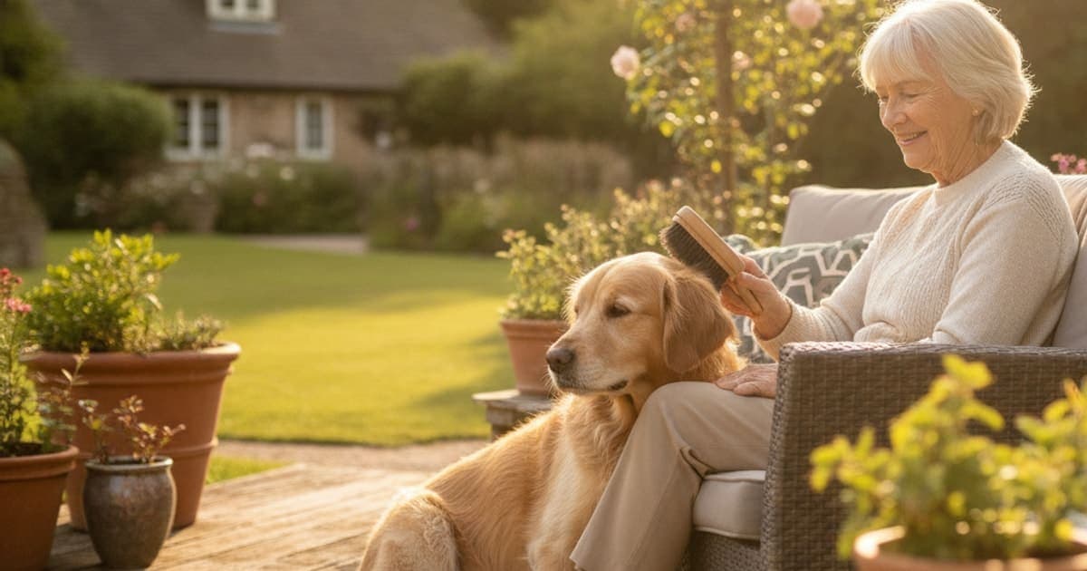 A dog being cared for at home, illustrating senior dog care
