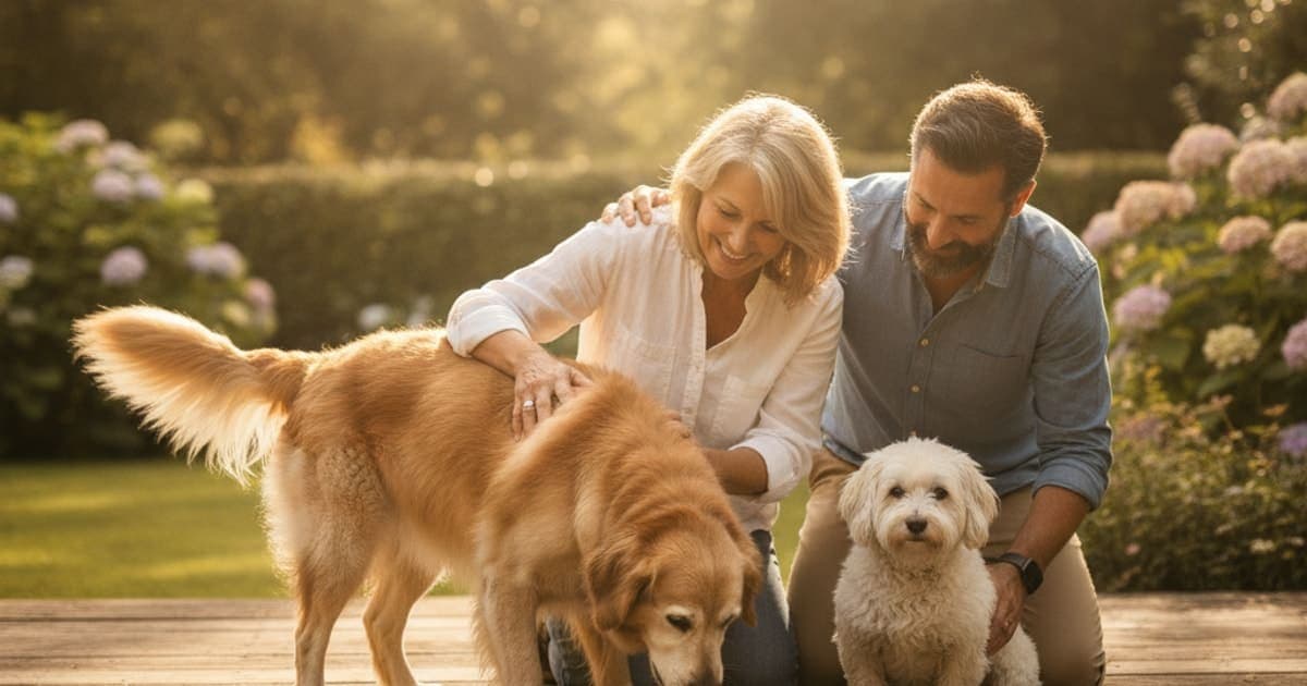A dog being cared for at home, illustrating senior dog food for arthritis