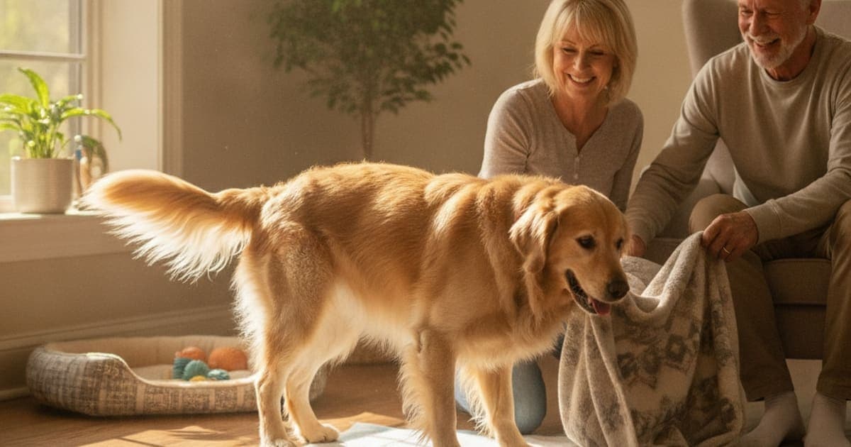 A dog being cared for at home, illustrating what is senior dog incontinence? (causes explained)