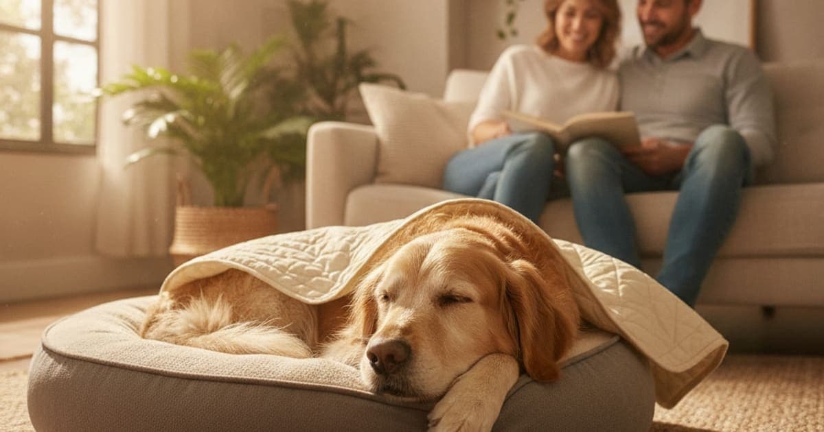 A dog being cared for at home, illustrating senior dog incontinence while sleeping