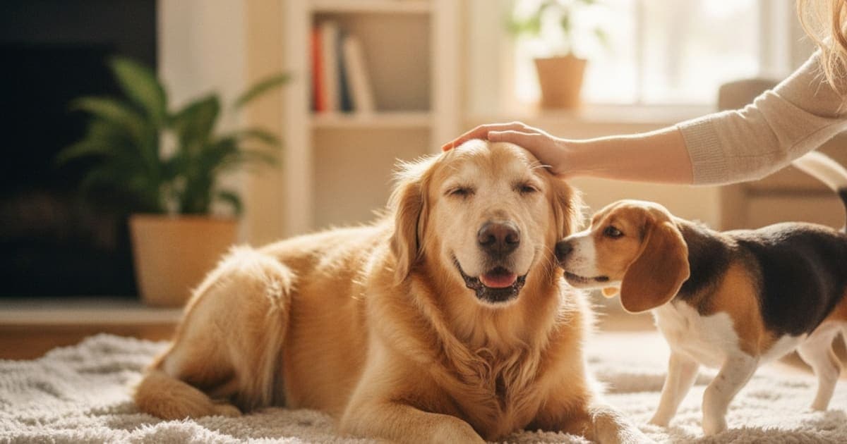 A dog being cared for at home, illustrating senior dog kennel cough: risks, recovery and vet care