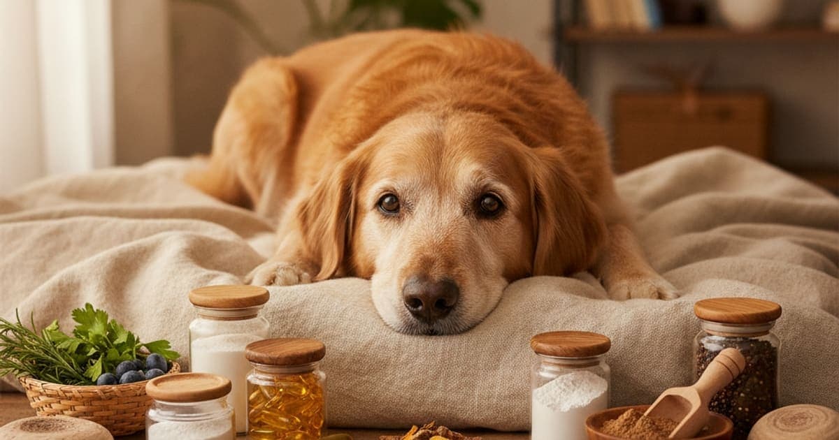 A dog being cared for at home, illustrating senior dog nutrition supplements: what research shows