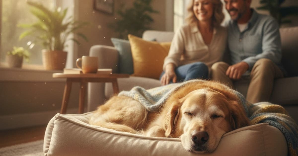 A dog being cared for at home, illustrating senior dog stiffness in dogs: signs, causes and help