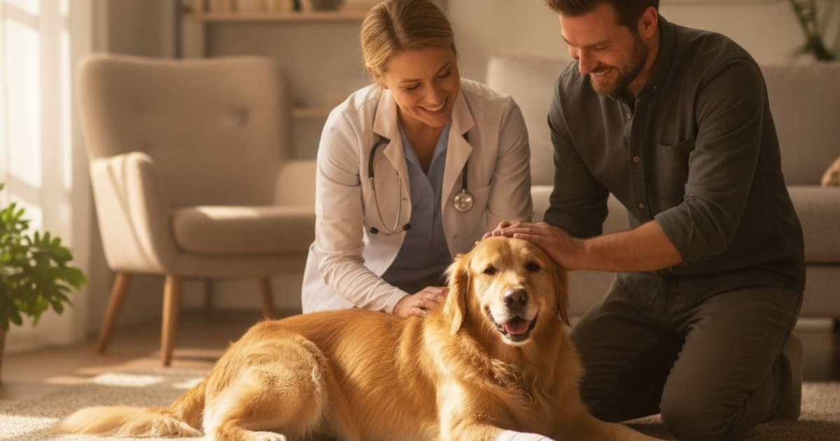 A dog being cared for at home, illustrating sesamoid fracture in dogs: signs, causes and what helps