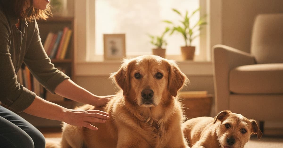 A dog being cared for at home, illustrating dog irritable when handled