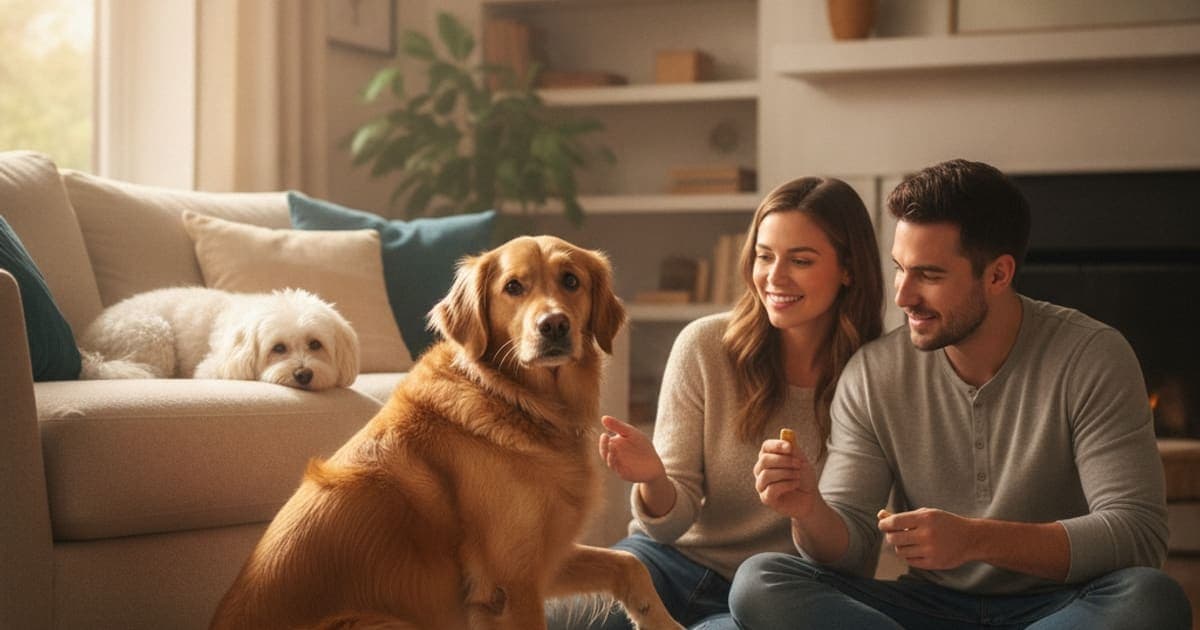 A dog being cared for at home, illustrating dog reluctant to jump on the couch