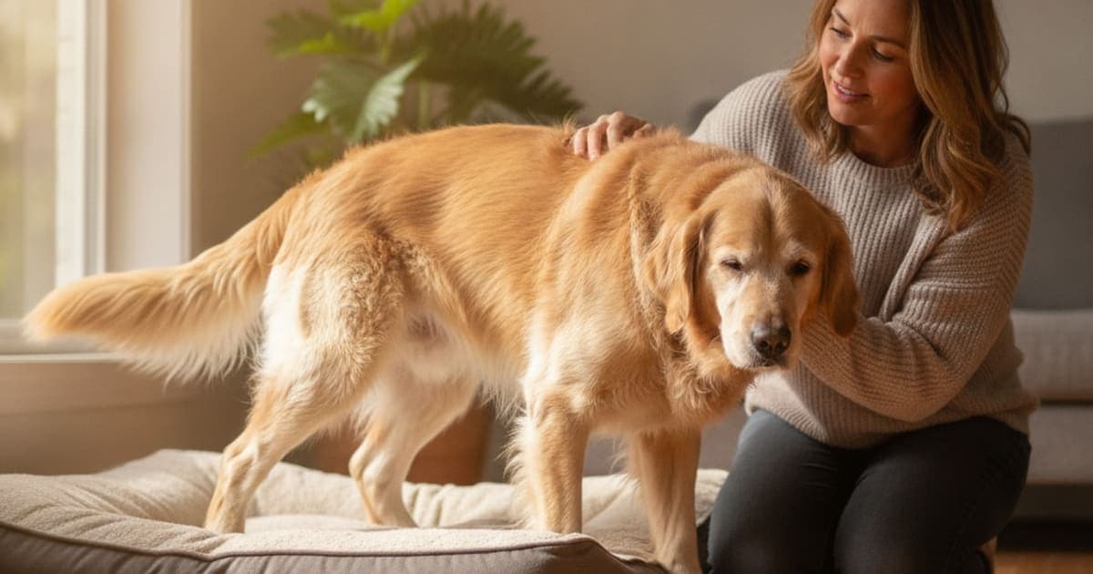 A dog being cared for at home, illustrating should i worry if my dog is stiff after resting