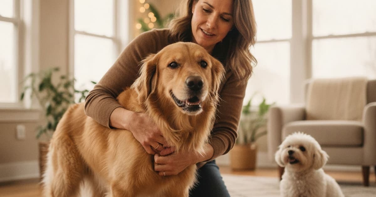 A dog being cared for at home, illustrating should i worry if my dog is yelping when picked up