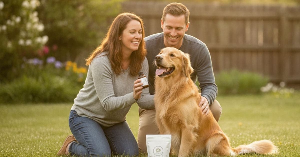 A dog being cared for at home, illustrating standard process supplements for dogs