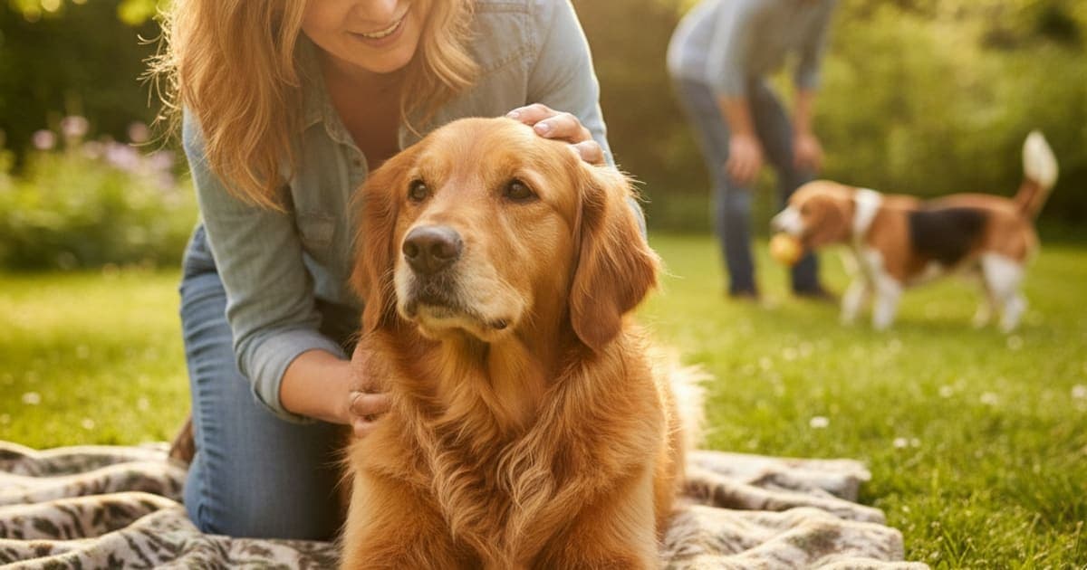 A dog being cared for at home, illustrating stress fracture in dogs: signs, causes and what helps