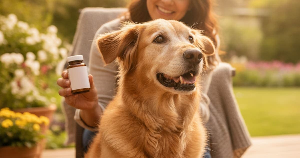 A dog being cared for at home, illustrating supplements for cataracts in dogs: what they support