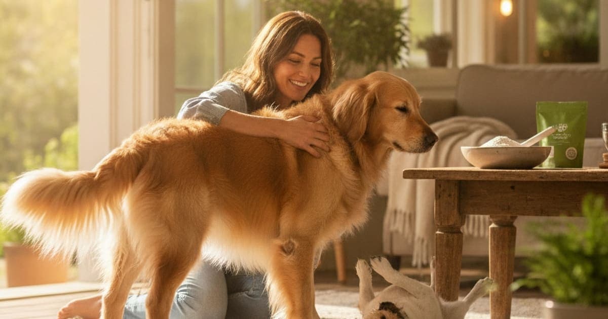 A dog being cared for at home, illustrating supplements for dog diarrhea