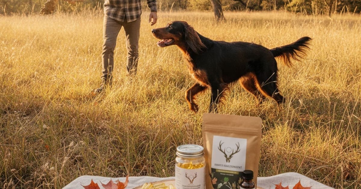 A dog being cared for at home, illustrating supplements for hunting dogs