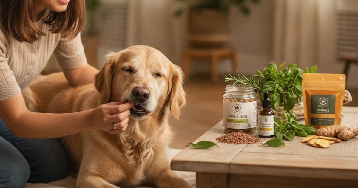 A dog being cared for at home, illustrating what is the best supplement for itchy dogs? (skin support)