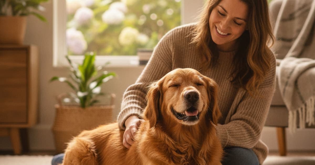 A dog being cared for at home, illustrating supplements for itchy dog skin: what supports skin health