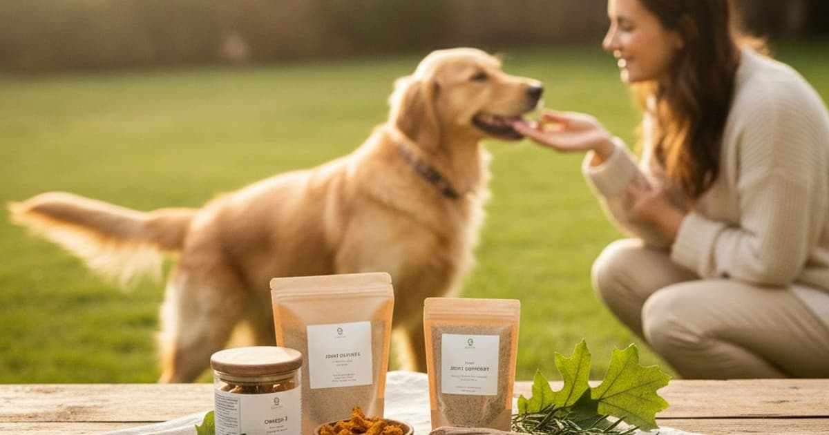 A dog being cared for at home, illustrating supplements for large breed puppies