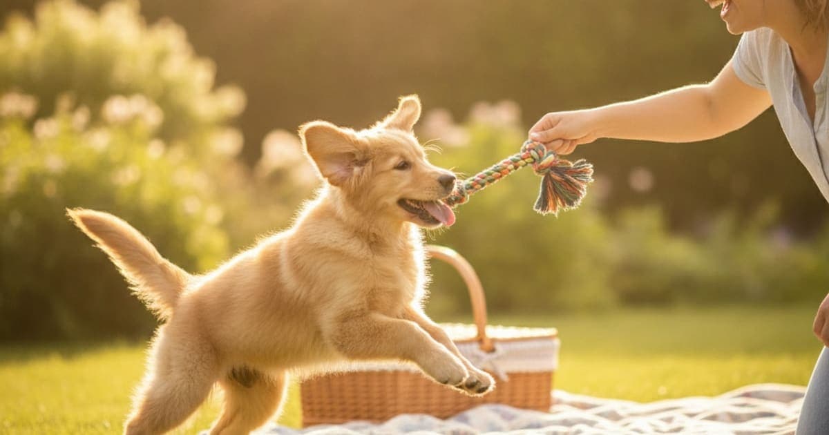 A dog being cared for at home, illustrating supplements for puppies: what a growing dog needs