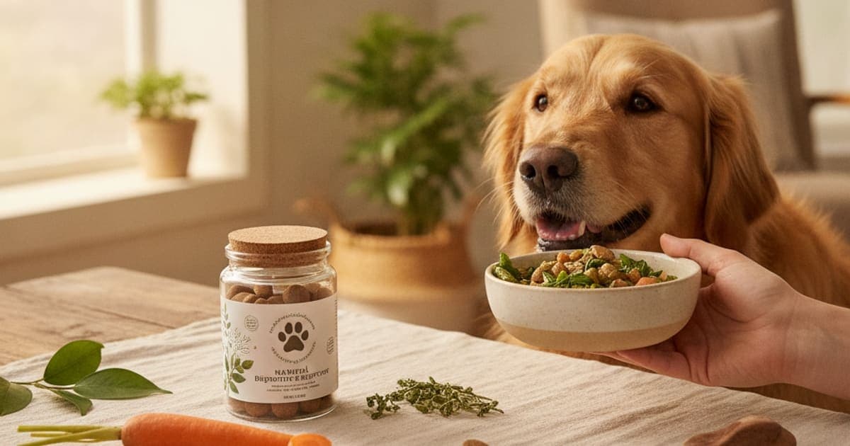 A dog being cared for at home, illustrating supplements to stop dog eating poop: what actually helps