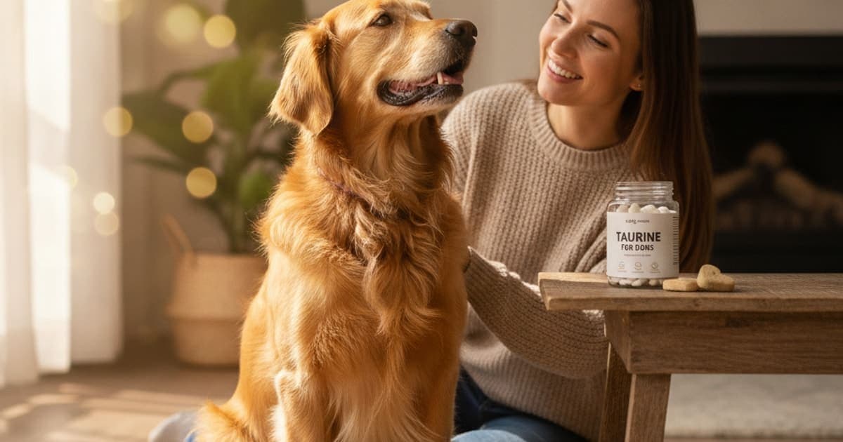 A dog being cared for at home, illustrating what is the best taurine supplement for dogs