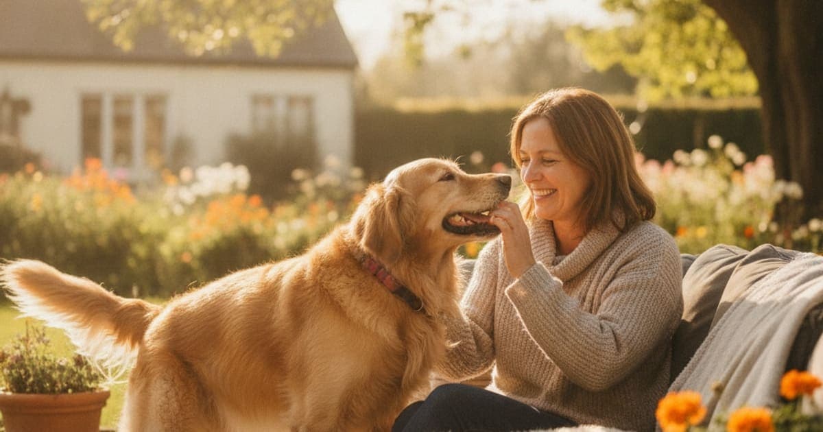 A dog being cared for at home, illustrating tb-500 annual cost 2026 for dogs: how to budget