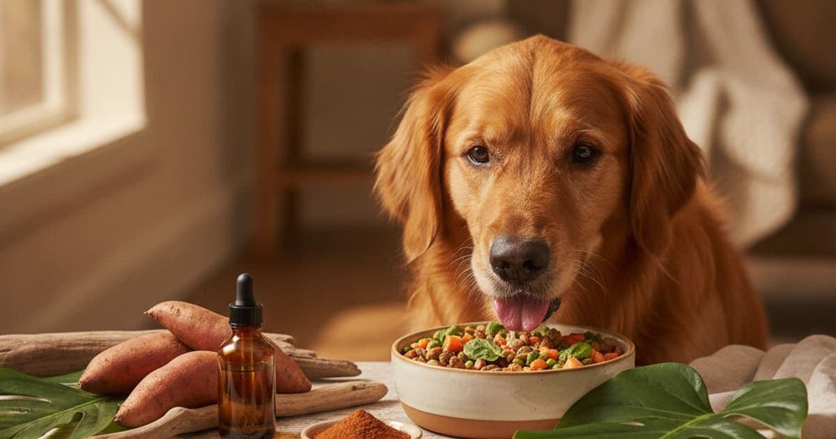 A dog being cared for at home, illustrating tb-500 and appetite changes in dogs: what to watch