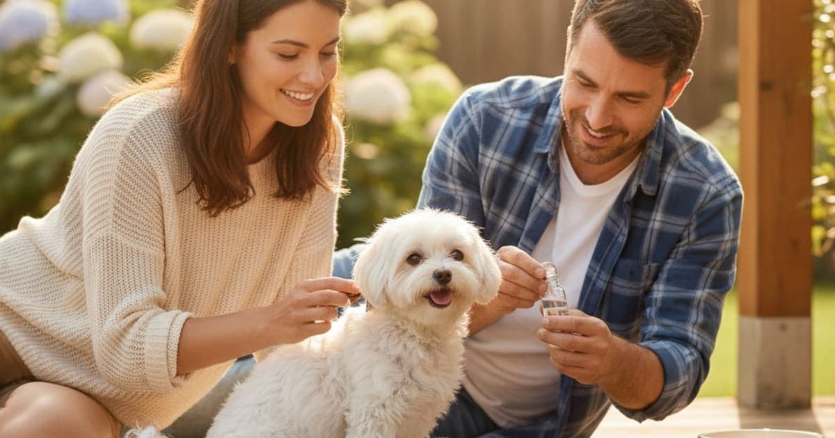 A dog being cared for at home, illustrating tb-500 cost for a small dog (2026 pricing explained)