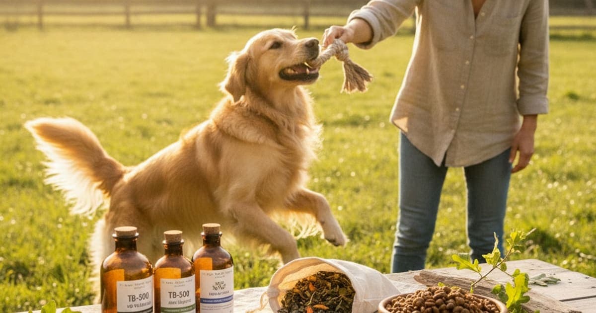 A dog being cared for at home, illustrating tb-500 cost per month for dogs (2026)