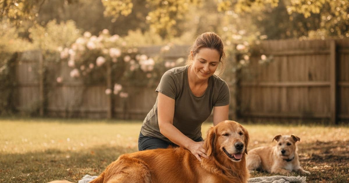 A dog being cared for at home, illustrating tb-500 dosage by weight for dogs