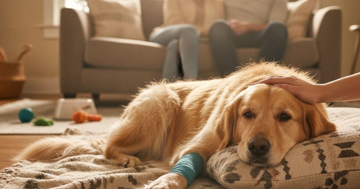 A dog being cared for at home, illustrating tb-500 for avulsion fracture in dogs: does it work