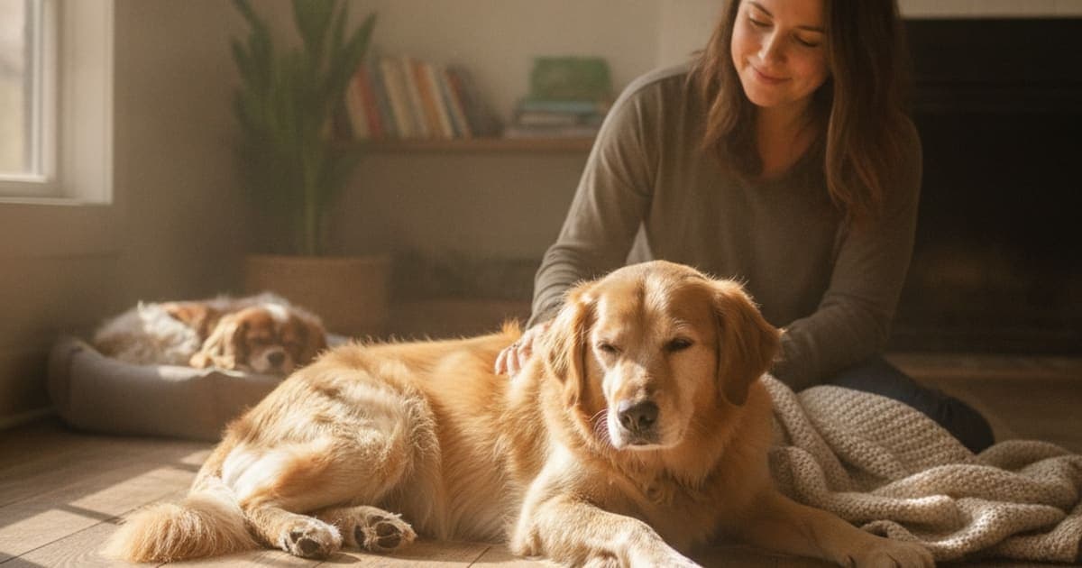 A dog being cared for at home, illustrating tb-500 for dogs on steroids: what owners need to know