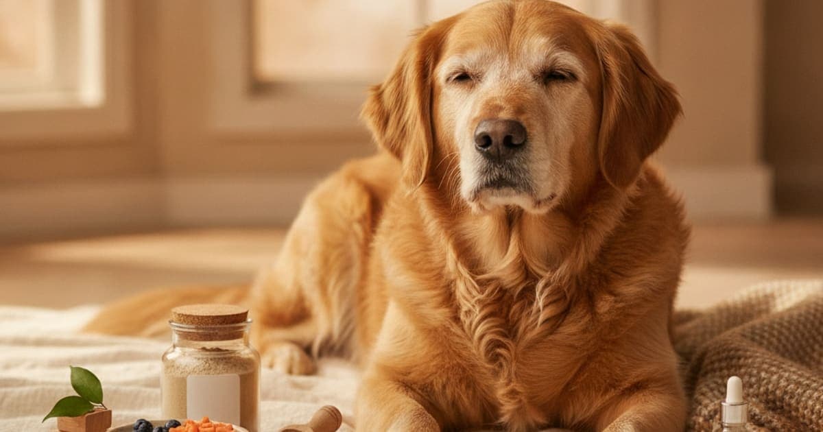 A dog being cared for at home, illustrating tb-500 for dogs over 10: what owners should know