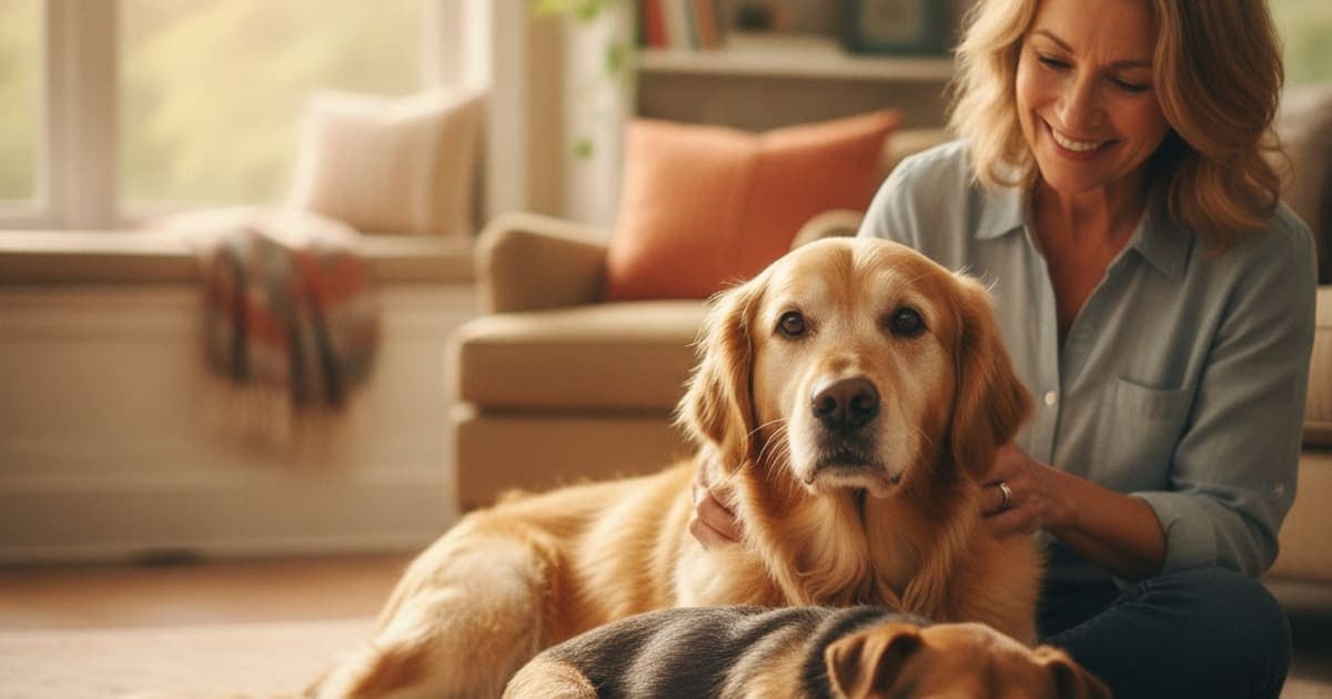 A dog being cared for at home, illustrating tb-500 for dogs over 12: what senior owners should know