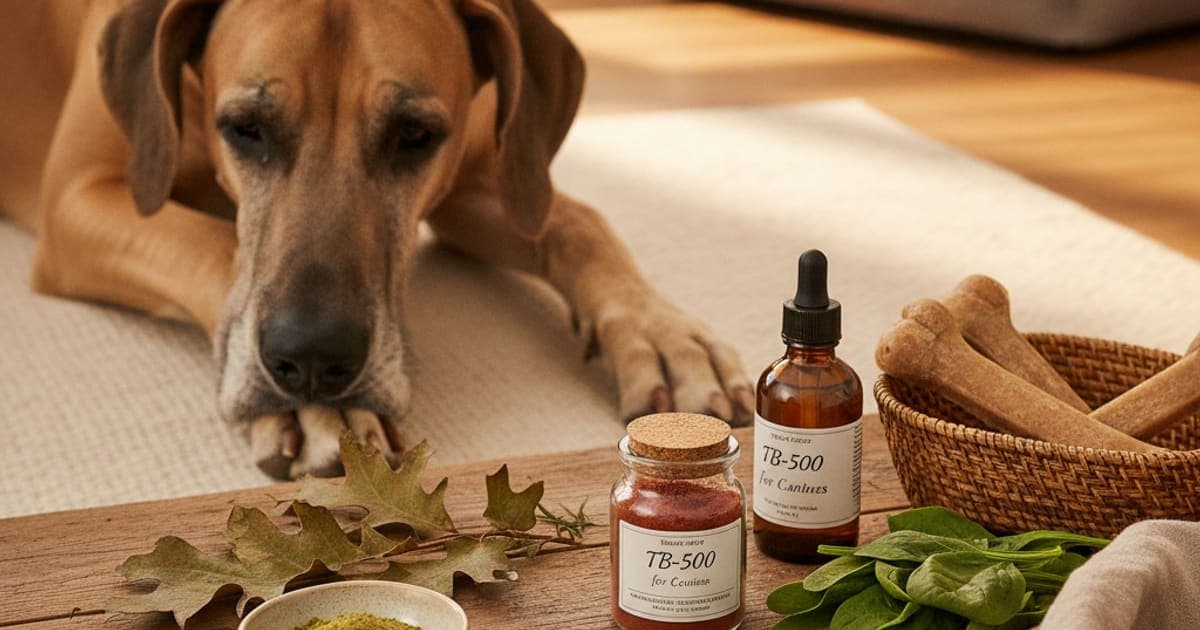 A dog being cared for at home, illustrating tb-500 for giant breed dogs: what owners should know