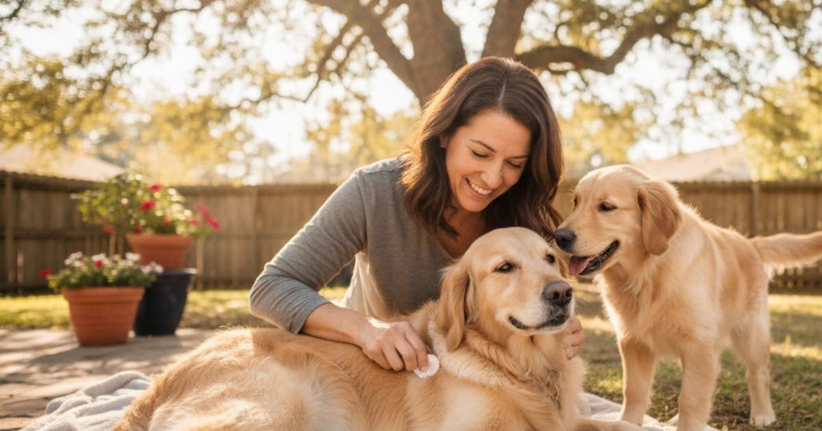 A dog being cared for at home, illustrating tb-500 for hot spots in dogs: does it work