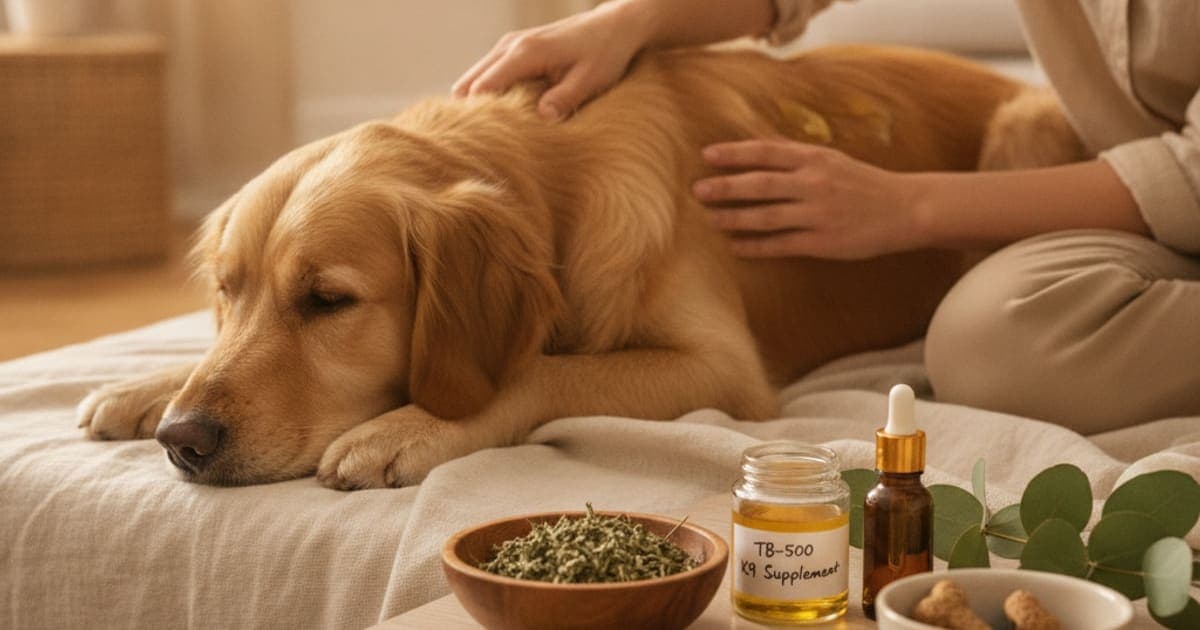 A dog being cared for at home, illustrating tb-500 for ibd in dogs: does it work
