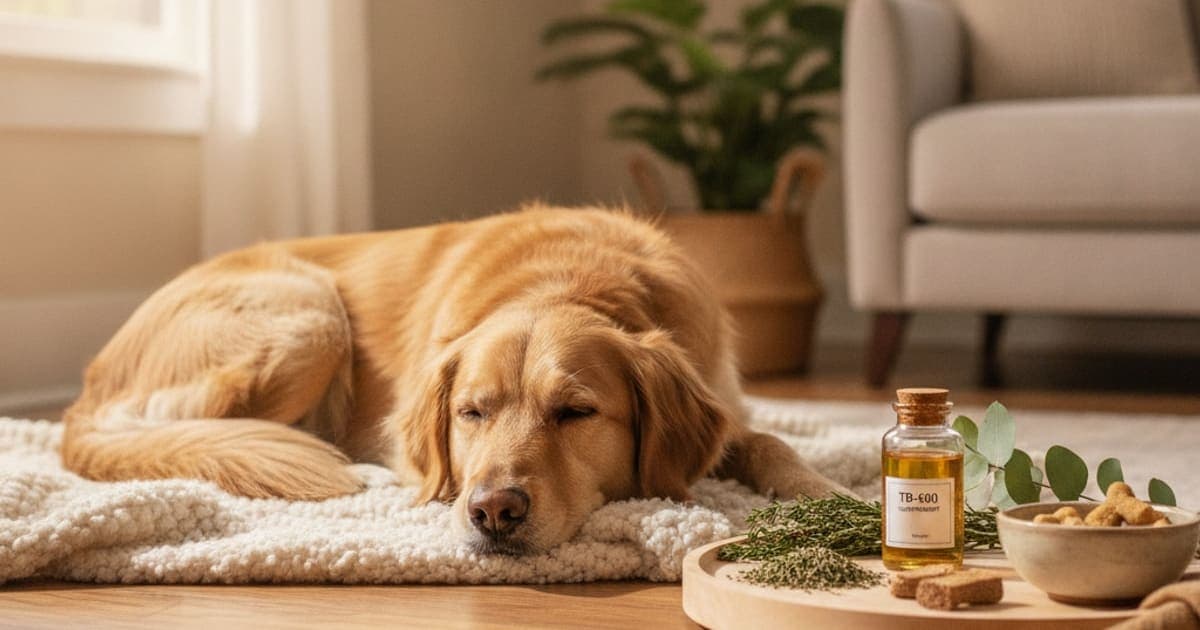 A dog being cared for at home, illustrating tb-500 for indoor dogs