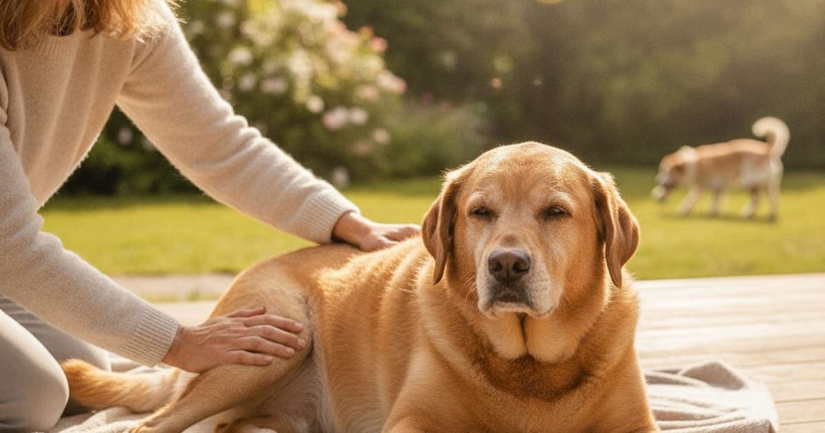 A dog being cared for at home, illustrating tb-500 for obesity joint strain in dogs: does it work