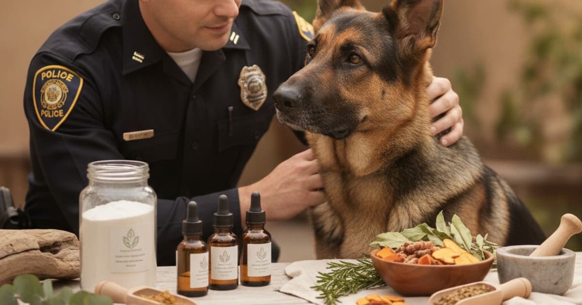 A dog being cared for at home, illustrating tb-500 for police k9s