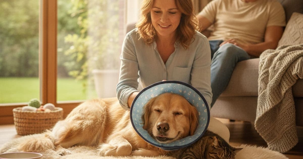 A dog being cared for at home, illustrating tb-500 for post-op dogs