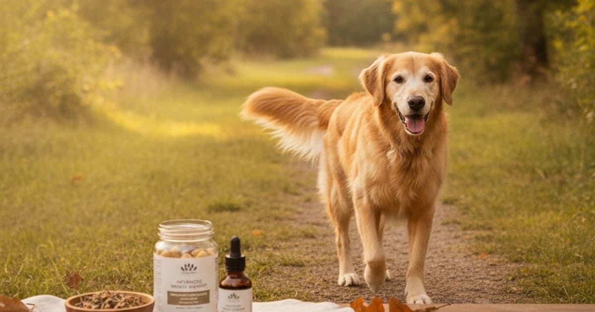 A dog being cared for at home, illustrating tb-500 for senior dog stiffness: does it help