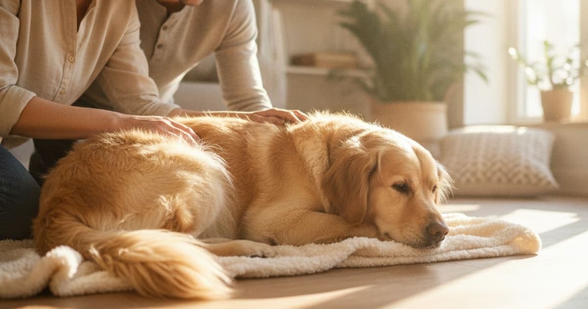 A dog being cared for at home, illustrating tb-500 for surgical incision healing in dogs: does it work