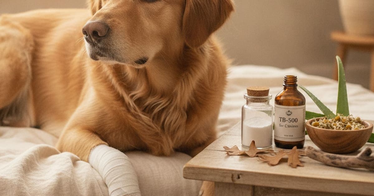 A dog being cared for at home, illustrating tb-500 for wound healing in dogs: does it work