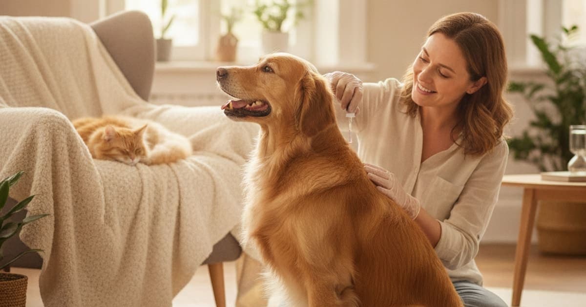 A dog being cared for at home, illustrating tb-500 handling and hygiene for dogs
