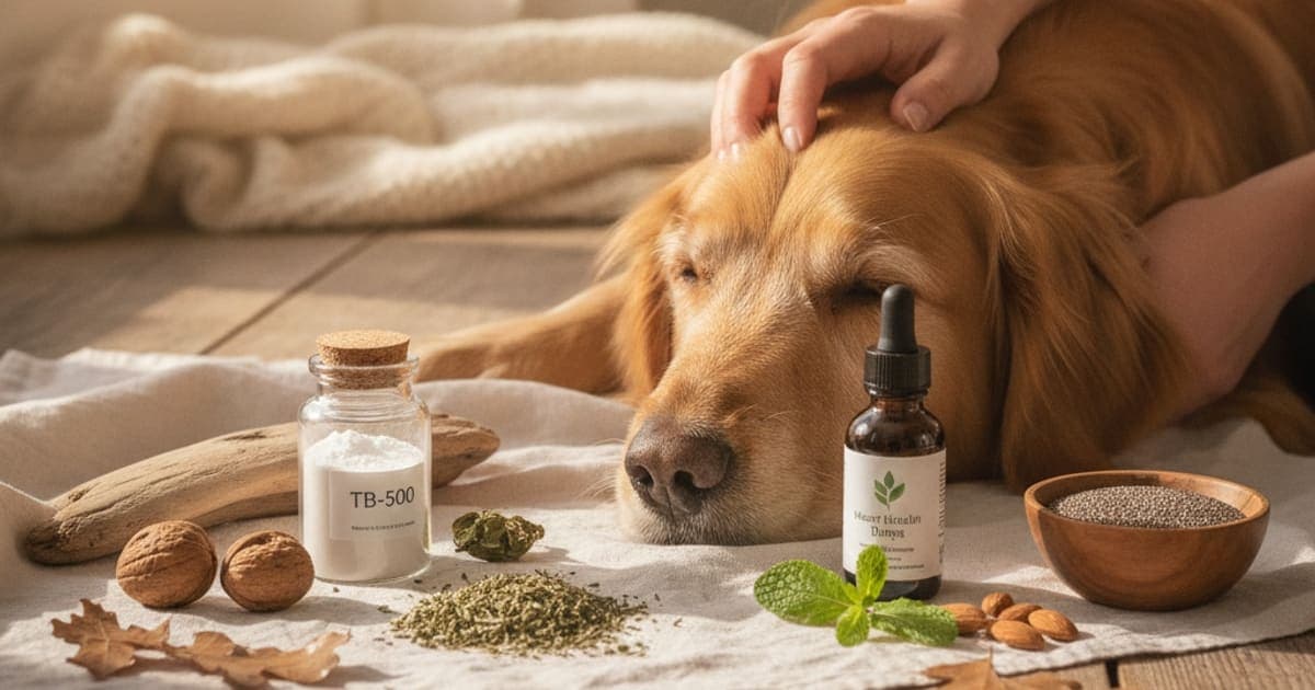 A dog being cared for at home, illustrating tb-500 and heart safety: what dog owners need to know