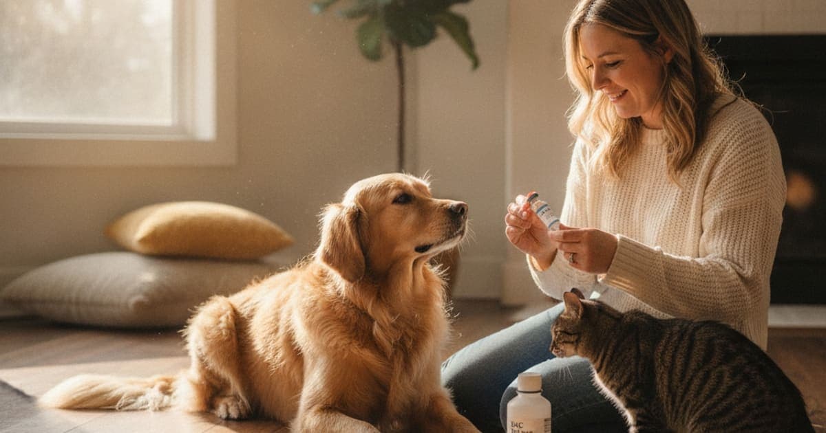 A dog being cared for at home, illustrating tb-500: how much bac water for dogs? (dilution basics)