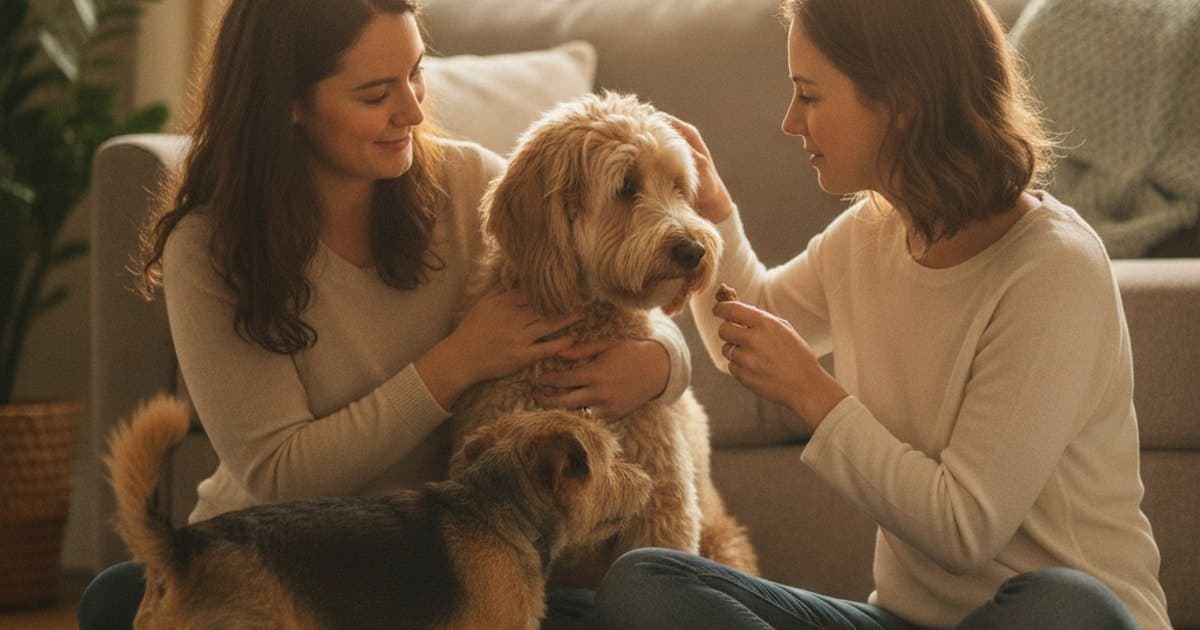 A dog being cared for at home, illustrating tb-500: injecting a nervous dog