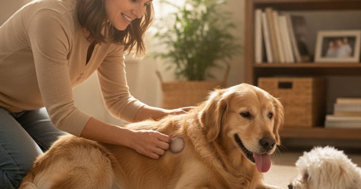 A dog being cared for at home, illustrating tb-500 injection site reactions in dogs: what to know