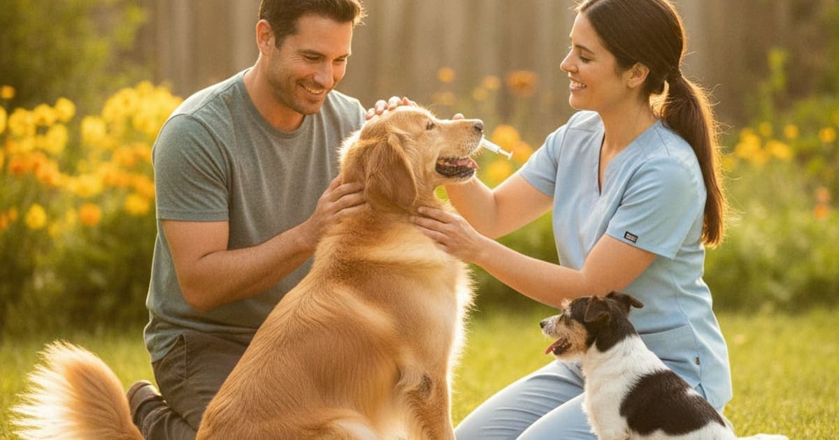 A dog being cared for at home, illustrating tb-500 injection sites for dogs